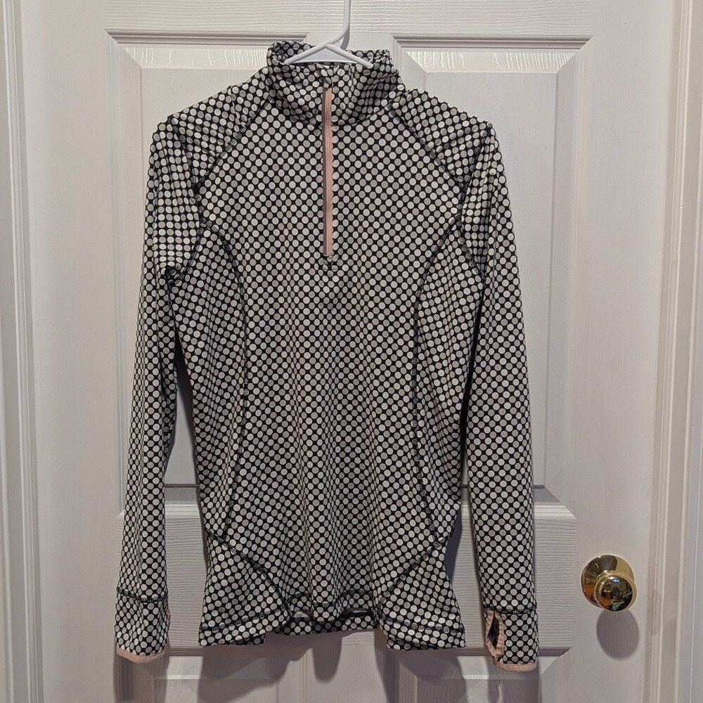 Lands' End Size Medium 1/4 Zip Up Polka Dot Black & White Pullover Jacket